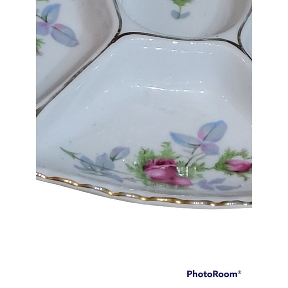 Marco Japan Divided Dish Porcelain Candy Trinkets Roses Scalloped Gold Trim Vtg - Picture 3 of 10